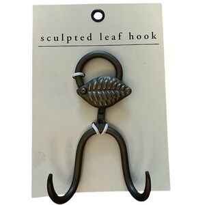 NWT PIER 1 IMPORTS matte bronze metal double prong sculpted leaf hook 3 avail.